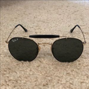 NEW Ray-Ban Round Aviator Black & Gold Sunglasses